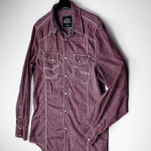Buckle Black | Men's Western Button-Up M Embroidered Pearl Snap Red White No .48